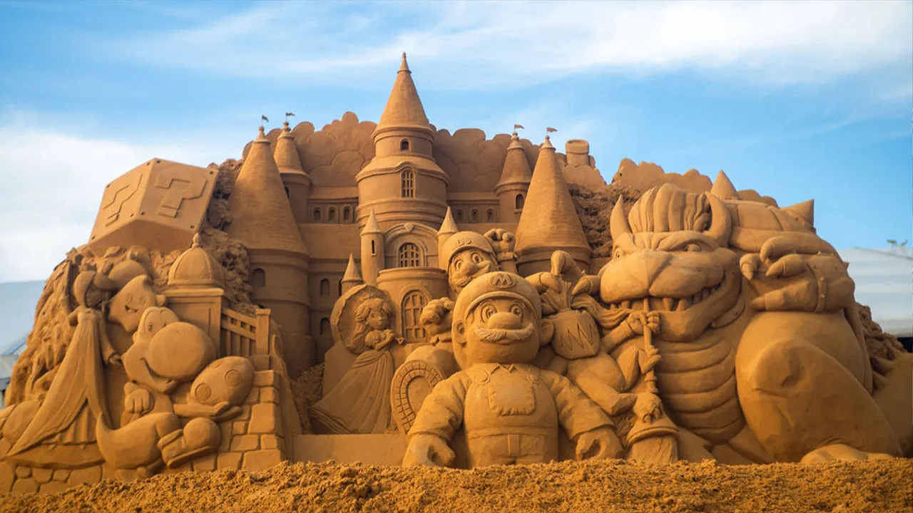 Mario takes sand form: 65-tonne sculpture launches galaxy movie hype